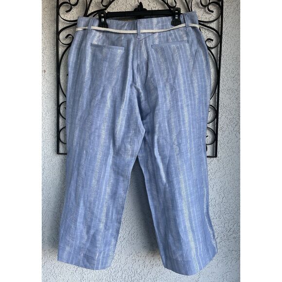 Tommy Bahama Silver Stripe Linen Blend Cropped Pant - Size XL - Blue/ Silver - Picture 6 of 10